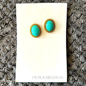 Perla Negron Designer turquoise and gold plated earrings. Used just twice times!